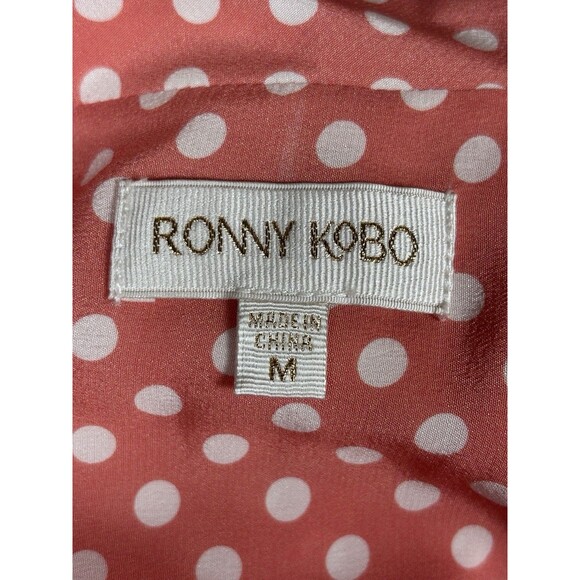 Ronny Kobo Carol Tie Front Pink White Polka Dot Size Medium Midi Dress - Picture 5 of 15